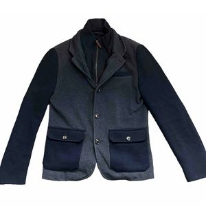 Ted Baker London Blue Wool Sleeve Textured Coat Jacket Removable Collar Size 2